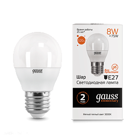 Лампа Gauss LED Elementary Globe 8W E27 3000K 53218