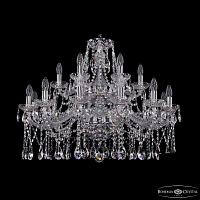 Большая хрустальная люстра Bohemia IVELE Crystal 1413/12+6/300/2d Ni