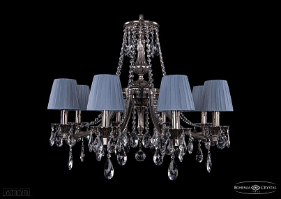 Литая подвесная люстра с хрусталем и абажурами Bohemia IVELE Crystal 1771/8/220/A/NB/SH5