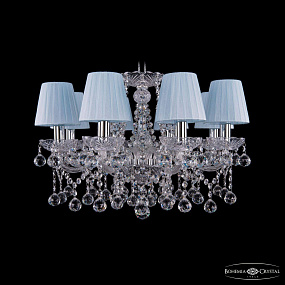 Хрустальная подвесная люстра с абажурами Bohemia IVELE Crystal 1413/8/200/Ni/Balls/SH4