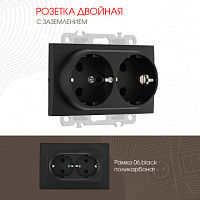 Розетка двойная с заземлением, 16A 250V 206.40-2.black Arte Milano