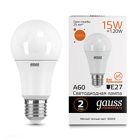 Лампа Gauss LED Elementary A60 15W E27 3000K 23215