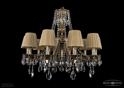 Литая подвесная люстра с хрусталем и абажурами Bohemia IVELE Crystal 1771/10/220/A/GB/SH7