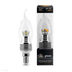 Лампа GAUSS светодиодная диммируемая свеча на ветру Е14 5W 2700К