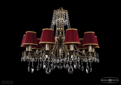 Литая подвесная люстра с хрусталем и абажурами Bohemia IVELE Crystal 1771/10/220/A/GB/SH8B