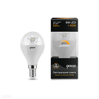 Лампа GAUSS светодиодная диммируемая шар Е14 6W 2700К