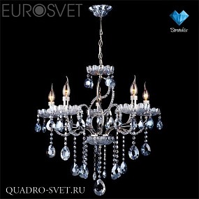 Люстра подвесная EUROSVET 3015 3015/5 хром/лазурный хрусталь Strotskis