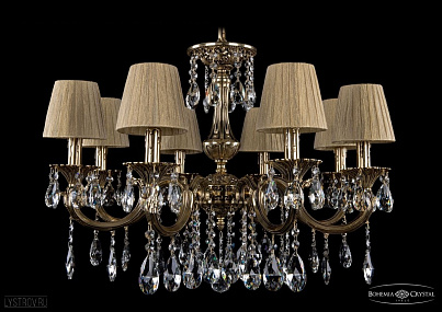 Литая подвесная люстра с хрусталем и абажурами Bohemia IVELE Crystal 1702/8/265/A/GB/SH7