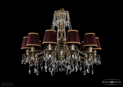 Литая подвесная люстра с хрусталем и абажурами Bohemia IVELE Crystal 1771/10/220/A/GB/SH9B