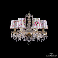 Хрустальная подвесная люстра с абажурами Bohemia IVELE Crystal 1410/6/160/G/V0300/SH28