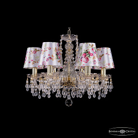Хрустальная подвесная люстра с абажурами Bohemia IVELE Crystal 1410/6/160/G/V0300/SH28
