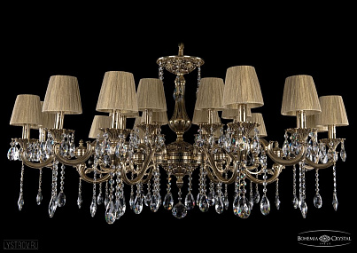 Литая подвесная люстра с хрусталем и абажурами Bohemia IVELE Crystal 1703/18/320+210/A/GB/SH7