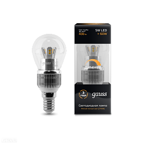 Лампа GAUSS светодиодная диммируемая шар Е14 5W 2700К