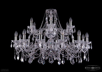 Хрустальная подвесная люстра Bohemia IVELE Crystal 1413/12+6/360-85/2d/Ni/Leafs