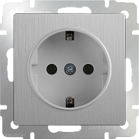 Розетка с заземлением и шторками (cеребряный рифленый) Werkel WL09-SKGS-01-IP44