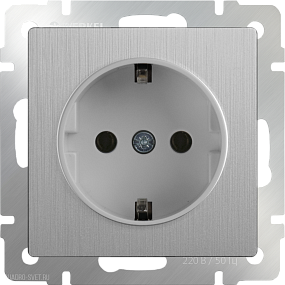 Розетка с заземлением и шторками (cеребряный рифленый) Werkel WL09-SKGS-01-IP44