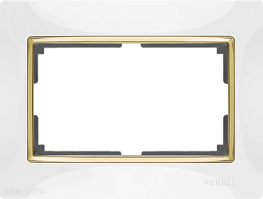 Рамка для двойной розетки (белый/золото) Werkel WL03-Frame-01-DBL-white-GD