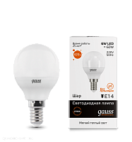 Лампа LED Gauss Шар 6 Вт E14 2700K 220В 53116