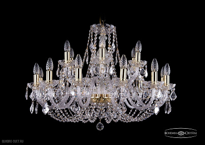 Хрустальная подвесная люстра Bohemia IVELE Crystal 1406/12+6/300/G/Leafs