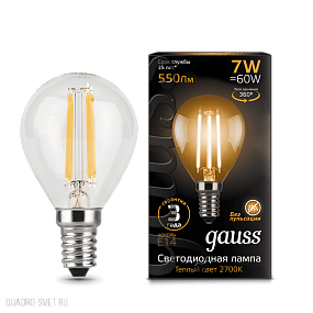 Лампа Gauss LED Filament Globe E14 7W 2700K 105801107