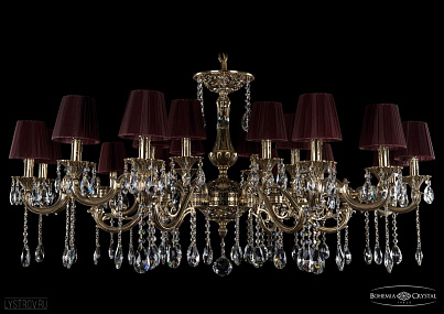 Литая подвесная люстра с хрусталем и абажурами Bohemia IVELE Crystal 1703/18/320+210/A/GB/SH9