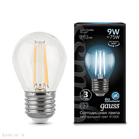 Лампа Gauss LED Filament Globe E27 9W 4100K 105802209