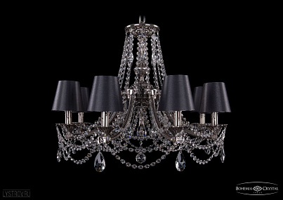 Литая подвесная люстра с хрусталем и абажурами Bohemia IVELE Crystal 1771/8/220/C/NB/SH25