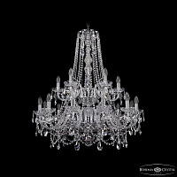 Большая хрустальная люстра Bohemia IVELE Crystal 1411/12+6/300/h-93/2d Ni