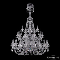 Большая хрустальная люстра Bohemia IVELE Crystal 1402/20+10+5/400/XL-158/3d Ni