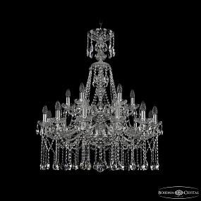 Большая хрустальная люстра Bohemia IVELE Crystal 1413/12+6/300/XL-96/2d Ni