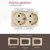 Розетка двойная с заземлением, 16A 250V 203.40-2.shampan Arte Milano
