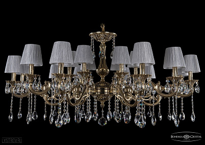 Литая подвесная люстра с хрусталем и абажурами Bohemia IVELE Crystal 1703/18/320+210/A/GB/SH6