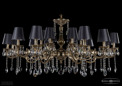 Литая подвесная люстра с хрусталем и абажурами Bohemia IVELE Crystal 1703/18/320+210/A/GB/SH25
