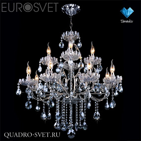 Люстра подвесная EUROSVET 3015 3015/12 хром/лазурный хрусталь Strotskis