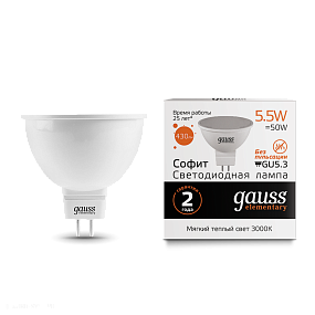 Лампа Gauss LED Elementary MR16 GU5.3 5.5W 3000К 13516