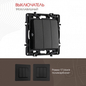 Выключатель трёхклавишный, 10AX 250V 217.30-3.black Arte Milano