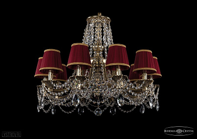 Литая подвесная люстра с хрусталем и абажурами Bohemia IVELE Crystal 1771/10/220/C/GB/SH8B