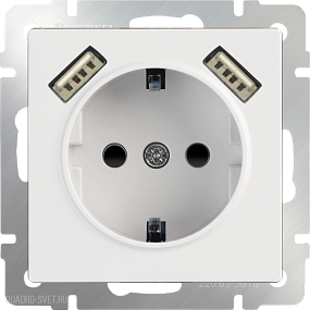 Розетка с заземлением, шторками и USBх2 (белая) Werkel WL01-SKGS-USBx2-IP20