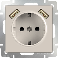 Розетка с заземлением, шторками и USBх2 (слоновая кость) Werkel WL03-SKGS-USBx2-IP20