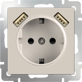 Розетка с заземлением, шторками и USBх2 (слоновая кость) Werkel WL03-SKGS-USBx2-IP20