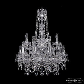 Большая хрустальная люстра Bohemia IVELE Crystal 1411/10+5/195/h-77/2d Ni