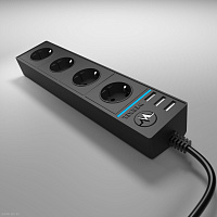 Розеточный блок 4-х местный + 3 USB черный Werkel WL20-04-03