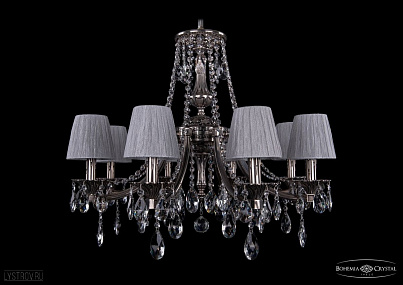 Литая подвесная люстра с хрусталем и абажурами Bohemia IVELE Crystal 1771/8/220/A/NB/SH6