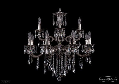 Литая подвесная люстра с хрусталем Bohemia IVELE Crystal 1722/8+4/265+181/B/NB