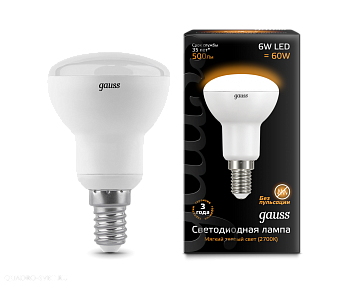 Лампа LED Gauss Рефлекторная 6 Вт E14 2700K 220В 106001106