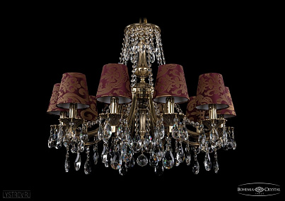 Литая подвесная люстра с хрусталем и абажурами Bohemia IVELE Crystal 1771/10/220/A/GB/SH27