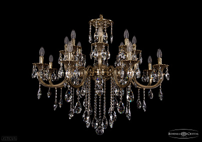 Литая подвесная люстра с хрусталем Bohemia IVELE Crystal 1702/8+8/335+150/B/GB