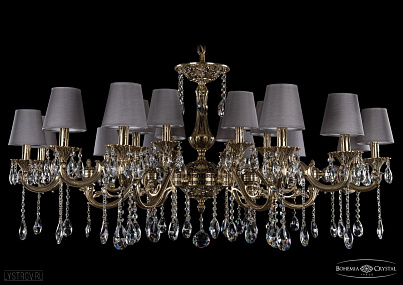 Литая подвесная люстра с хрусталем и абажурами Bohemia IVELE Crystal 1703/18/320+210/A/GB/SH24
