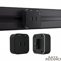 Трековая розетка, 2.1A 250V 380022TS/USBx2 Black Arte Milano