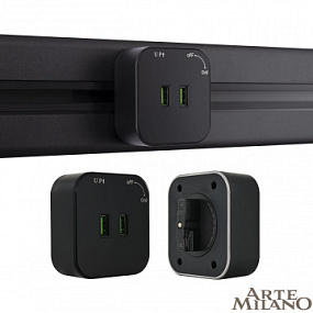 Трековая розетка, 2.1A 250V 380022TS/USBx2 Black Arte Milano